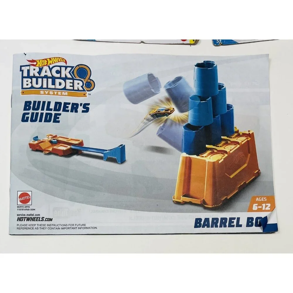 HOT WHEELS Track Builder Multi Loop & Barrel Box Replacement Parts + 4 NIP Cars
